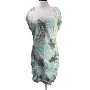 XCVI Light Blue Gray White Tie Dye Cold Shoulder Ruched Dress XL NWT $115